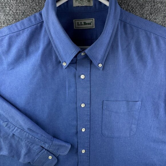 VTG 1997 LL Bean Button Up Shirt Blue 18 35 Cotton Blend USA Single Needle Men - Picture 1 of 14